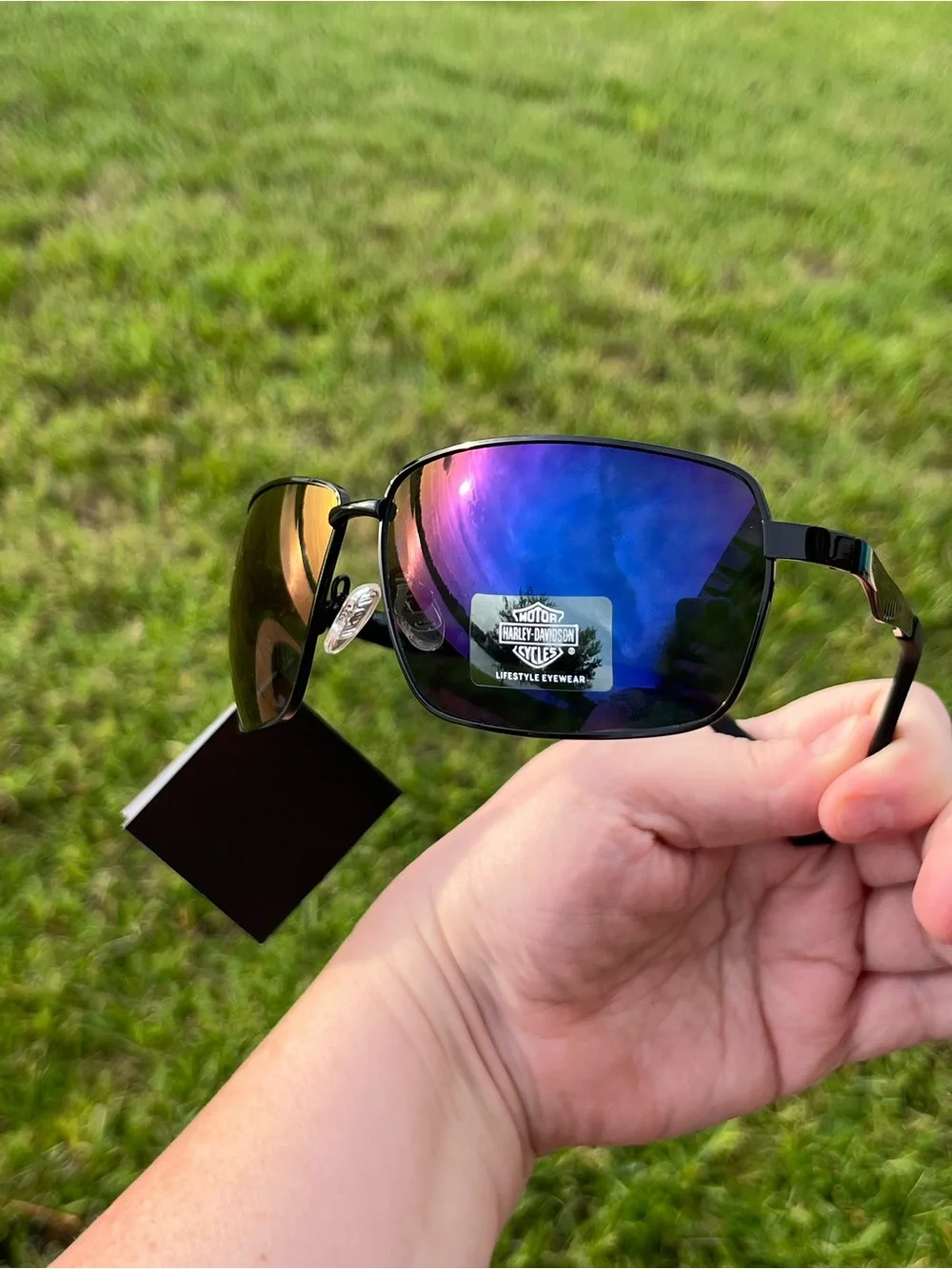NWT Harley-Davidson Black Frame Sunglasses with Blue-Purple Reflective Lenses